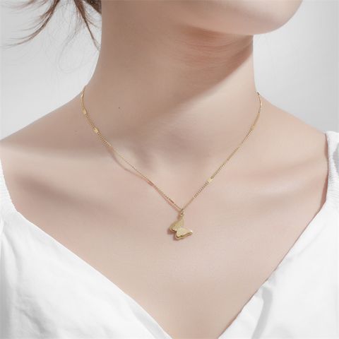 Casual Simple Style Classic Style Butterfly Stainless Steel Titanium Steel Gold Plated Pendant Necklace In Bulk
