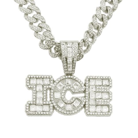 Fashion Hip-hop Stitching Square Diamond Letter Alloy Necklace Wholesale