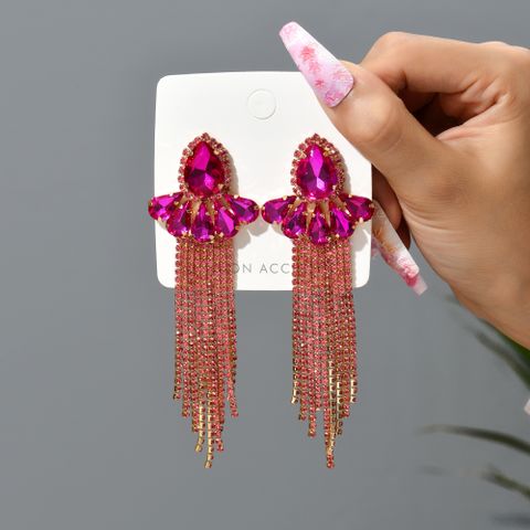 1 Pair Elegant Flower Inlay Copper Alloy Glass Dangling Earrings