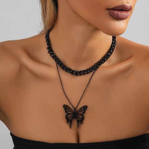 Stainless Steel Streetwear Layered Plating Butterfly Layered Necklaces