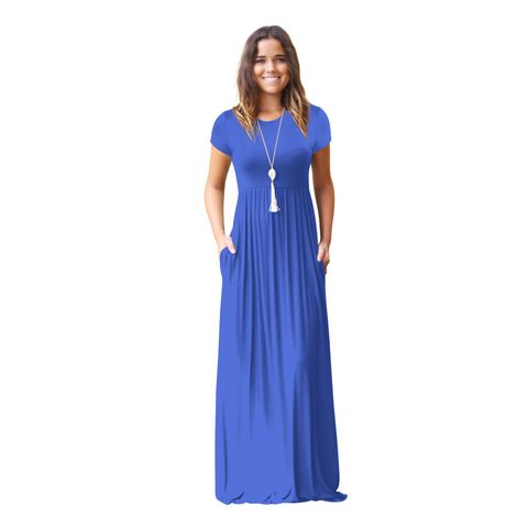 Women's Regular Dress Casual Round Neck Short Sleeve Solid Color Maxi Long Dress Daily Street