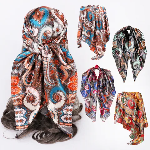 Women's Lady Paisley Satin Printing Silk Scarf