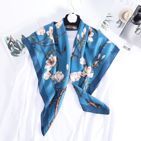 Women's Basic Simple Style Color Block Flower Satin Silk Scarf