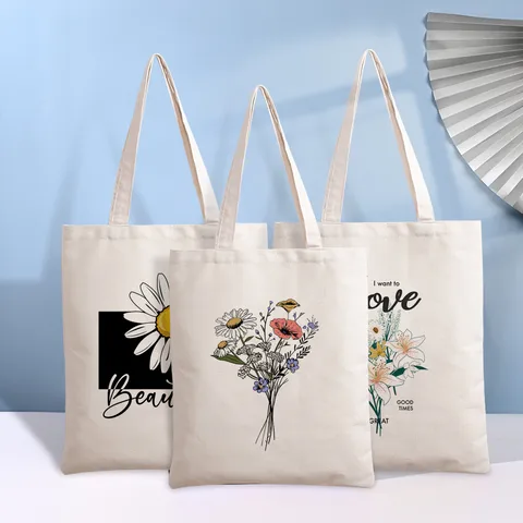 Bolsas De Compras De Lienzo De Flores De Ropa De Calle Para Mujeres