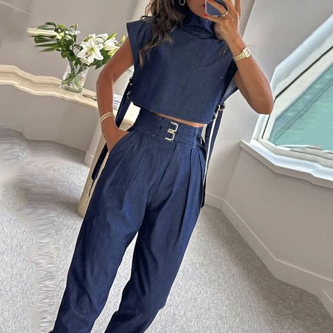 Daily Street Women's Casual Solid Color Polyester Pocket Pants Sets Pants Sets