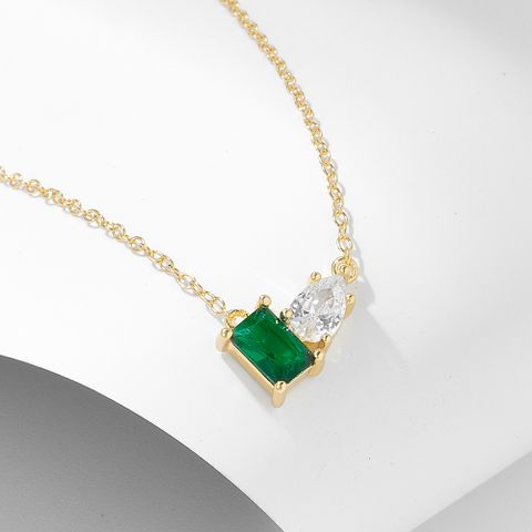 Simple Style Square Sterling Silver Plating Inlay Zircon 14k Gold Plated Rhodium Plated Pendant Necklace