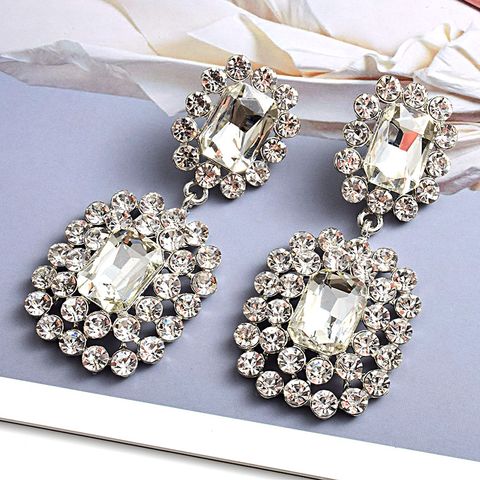 1 Pair Glam Luxurious Geometric Inlay Alloy Zircon Drop Earrings