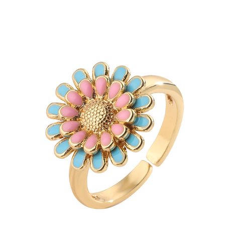 Luxurious Flower Copper Plating Inlay Zircon Gold Plated Open Rings