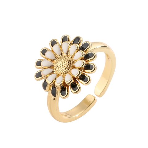 Luxurious Flower Copper Plating Inlay Zircon Gold Plated Open Rings