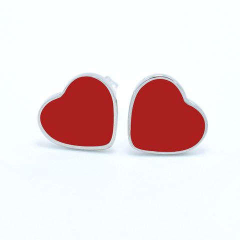 1 Piece Cute Wedding Heart Shape Epoxy Plating Metal 18k Gold Plated Ear Studs