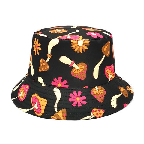 Women's Cute Flower Mushroom Printing Flat Eaves Bucket Hat