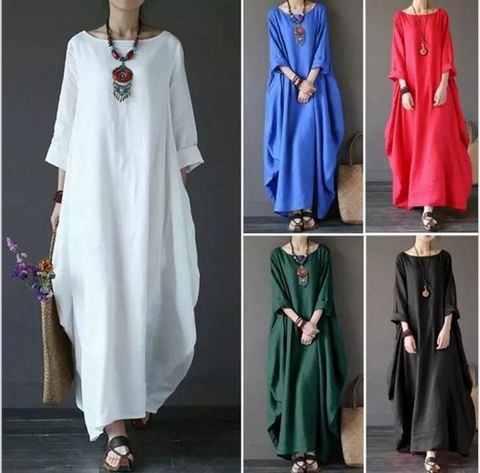 Vintage-stil Einfacher Stil Einfarbig Maxi Kleider Baumwolle Und Leinen Normales Kleid Maxi Langes Kleid Kleider
