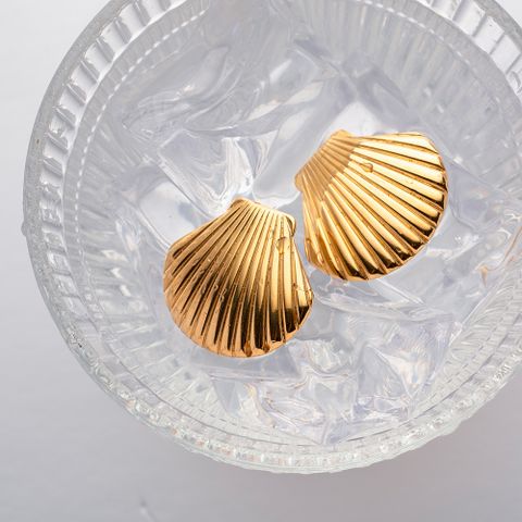 1 Pair Ig Style Vacation Shell Plating Stainless Steel 18k Gold Plated Ear Studs