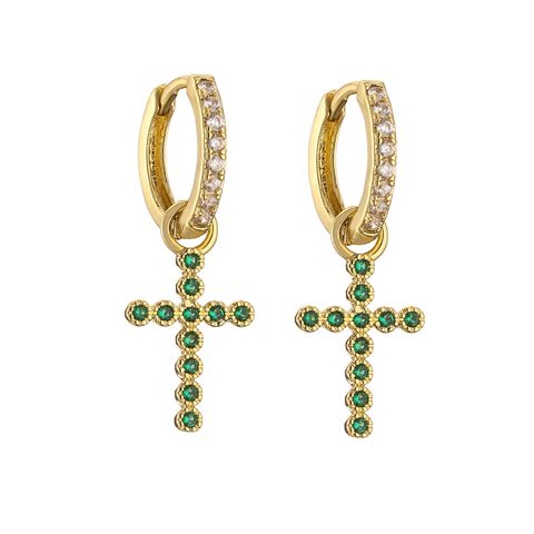 1 Pair Cute Cross Moon Plating Inlay Copper Zircon Gold Plated Earrings