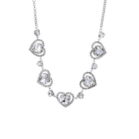 Elegant Lady Heart Shape Alloy Inlay Rhinestones Women's Necklace