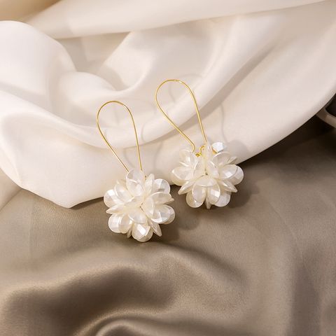 1 Pair Elegant Flower Plating Plastic Drop Earrings