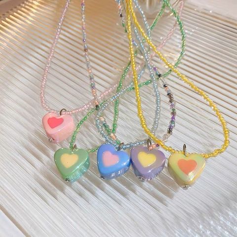 Sweet Heart Shape Beaded Resin Women's Pendant Necklace