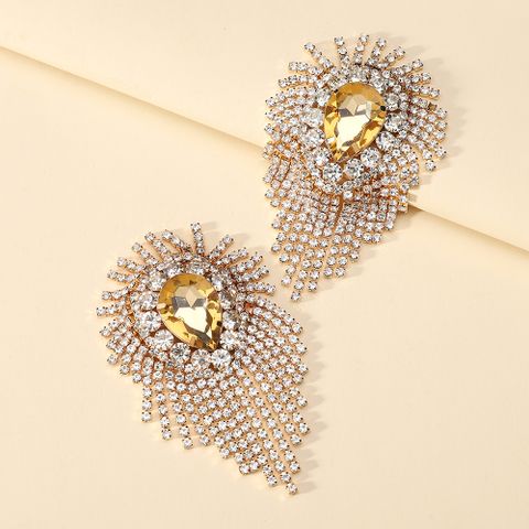 1 Pair Simple Style Geometric Solid Color Tassel Plating Inlay Copper Alloy Rhinestones Drop Earrings