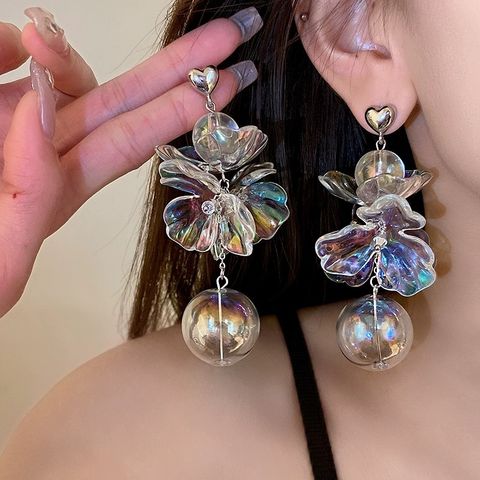 1 Pair Elegant Flower Artificial Crystal Drop Earrings