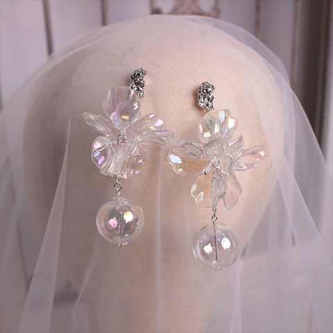 1 Pair Elegant Flower Artificial Crystal Drop Earrings