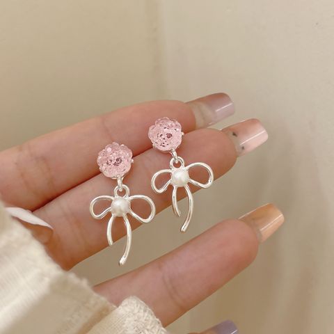 Ins Style Sweet Heart Shape Flower Butterfly Alloy Enamel Plating Inlay Rhinestones Pearl Women's Drop Earrings Ear Studs