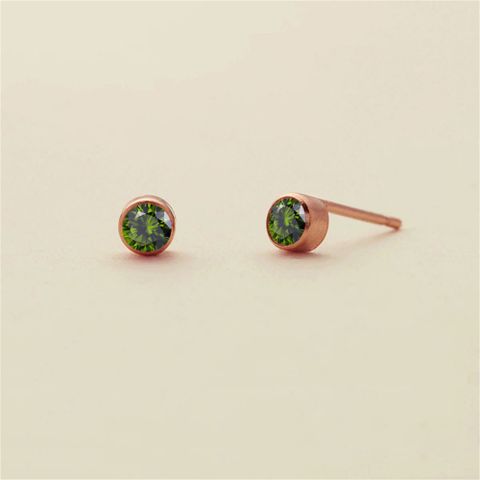 Simple Style Round Inlay Stainless Steel Rhinestones 14K Gold Plated Ear Studs