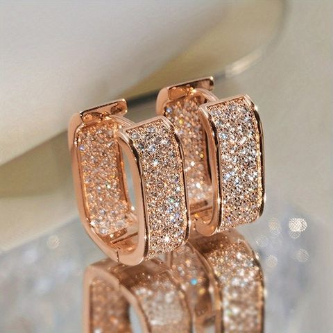 Shiny U Shape Copper Inlay Zircon Earrings 1 Pair