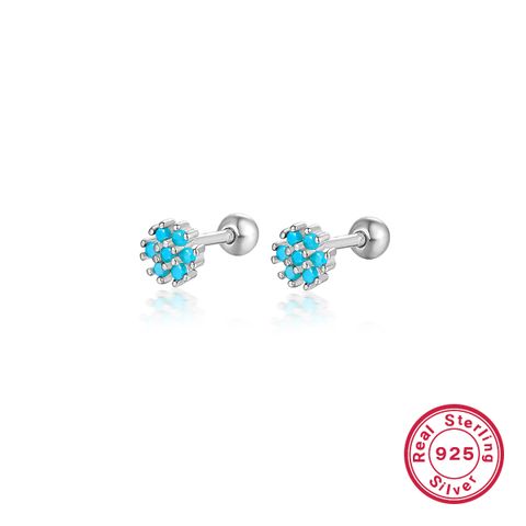 1 Pair Lady Flower Inlay Sterling Silver Zircon 18k Gold Plated White Gold Plated Ear Studs