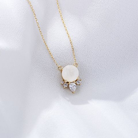 Ig Style Round Sterling Silver Plating Inlay Natural Stone 14k Gold Plated Rhodium Plated Pendant Necklace