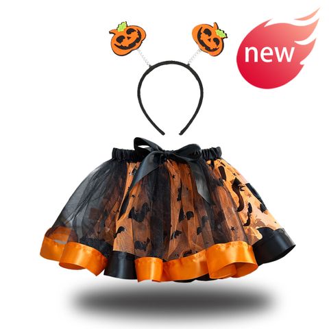 Halloween Fashion Round Dots Abstract Bat Polyester Girls Skirts