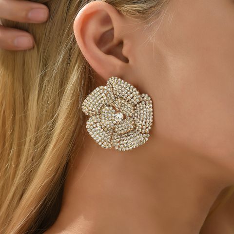1 Pair Fashion Flower Rhinestone Diamond Women's Ear Studs