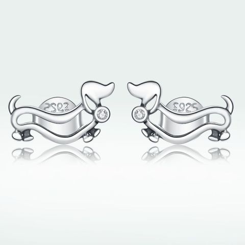 1 Pair Cute Dog Inlay Sterling Silver Zircon Ear Studs