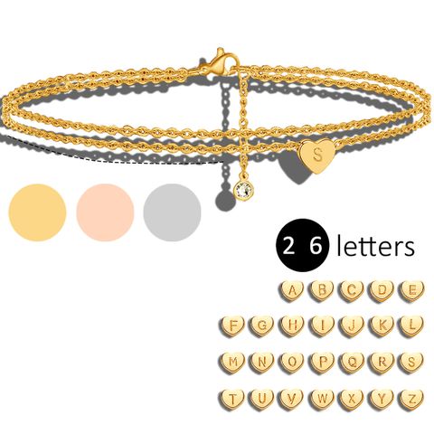 304 Stainless Steel 14K Gold Plated Rose Gold Plated White Gold Plated IG Style Simple Style Layered Plating Inlay Letter Heart Shape Zircon Bracelets