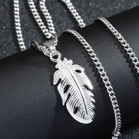 Casual Hip-hop Feather Stainless Steel Polishing Unisex Pendant Necklace