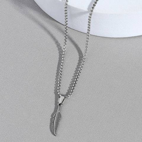 Casual Hip-hop Feather Stainless Steel Polishing Unisex Pendant Necklace