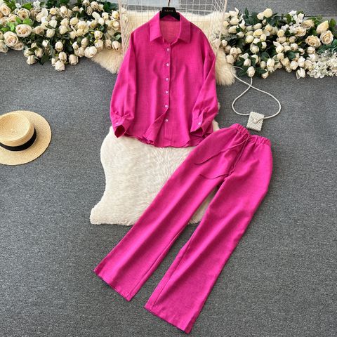 Daily Women's Simple Style Solid Color Polyester Blending Pants Sets Pants Sets