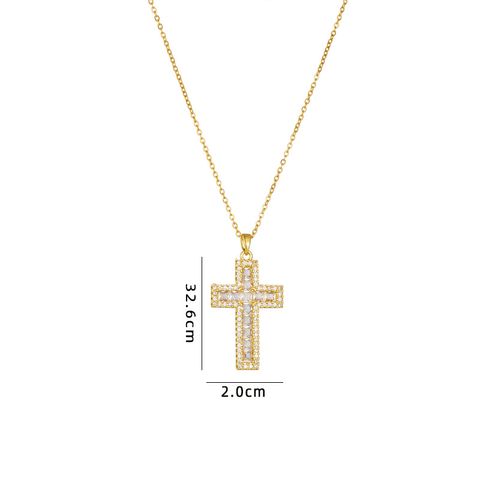 Retro Cross Copper Inlay Zircon Pendant Necklace