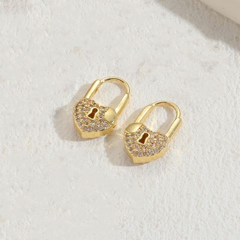 1 Pair Elegant Lock Plating Inlay Copper Zircon 14k Gold Plated Earrings