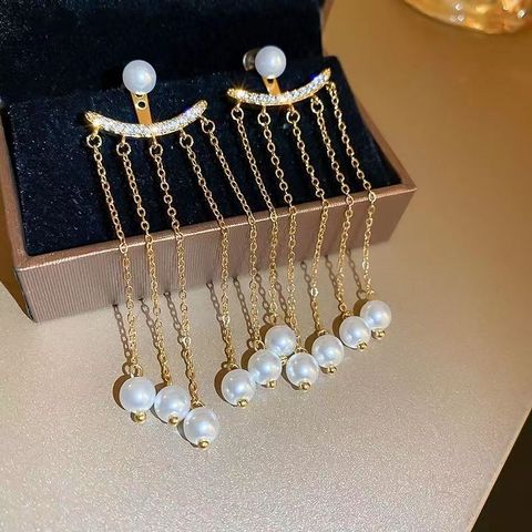 1 Pair Vintage Style Pearl Tassel Alloy Dangling Earrings