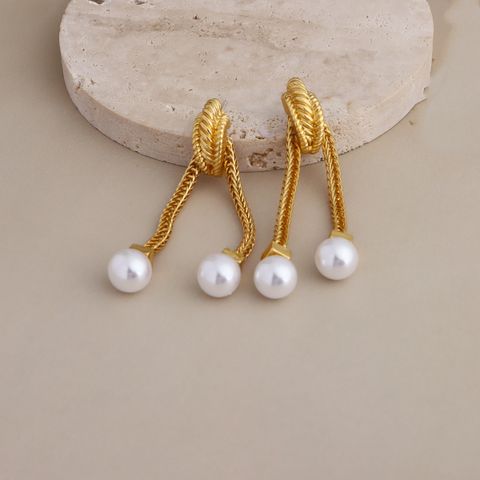 1 Pair Simple Style Solid Color Patchwork Imitation Pearl Drop Earrings