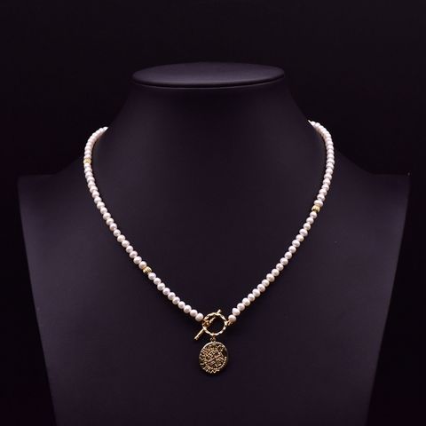 Elegant Retro Geometric Copper Plating Inlay Pearl 18k Gold Plated Sweater Chain
