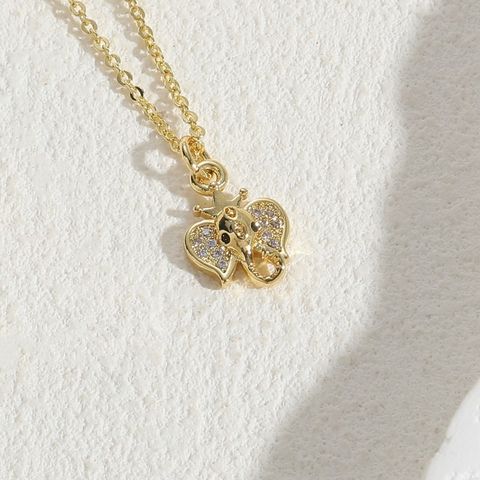 Classic Style Streetwear Geometric Bear Elephant Copper 14k Gold Plated Zircon Pendant Necklace In Bulk