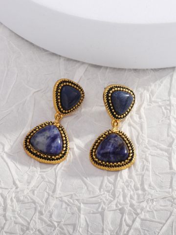 1 Pair Retro Water Droplets Plating Alloy Stone 18k Gold Plated Drop Earrings
