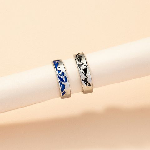 Streetwear Mountain Sea Wave Alloy White Gold Plated Couple Rings