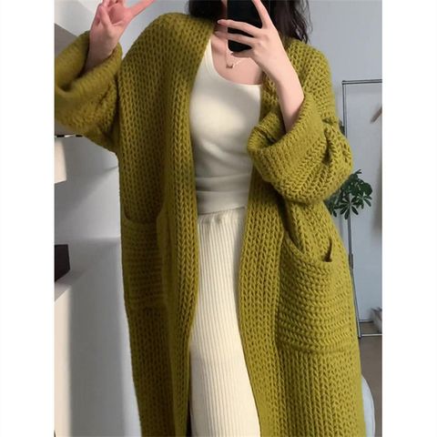 Women's Cardigan Long Sleeve Sweaters & Cardigans Pocket Casual Solid Color