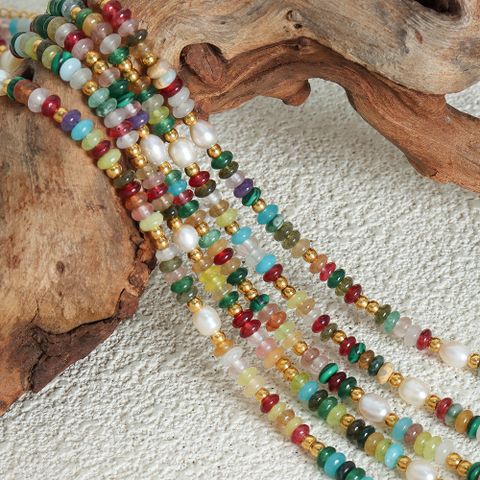 Hawaiian Bohemian Colorful Natural Stone Freshwater Pearl Plating 18k Gold Plated Bracelets Necklace