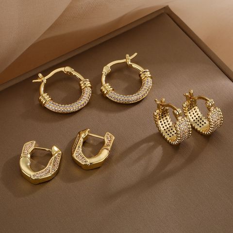 1 Paar Koreanische Art Geometrisch Überzug Inlay Kupfer Zirkon 18 Karat Vergoldet Reif Ohrringe