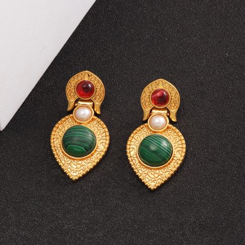 1 Pair Retro Water Droplets Plating Inlay Alloy Natural Stone 18k Gold Plated Drop Earrings