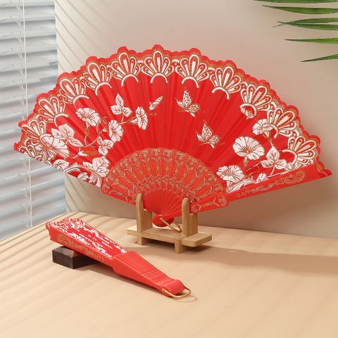 Single Bronzing Large Flower Portable Folding Fan Dance Fan Decorative Fan