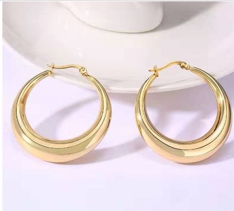 1 Pair Simple Style Classic Style Round Solid Color Stainless Steel Earrings